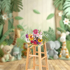 Aperturee - Wooden Floor Safari Animal Doll Photography Backdrop