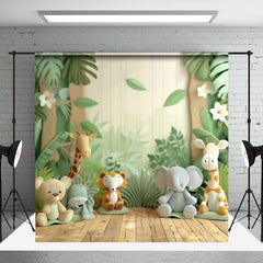 Aperturee - Wooden Floor Safari Animal Doll Photography Backdrop