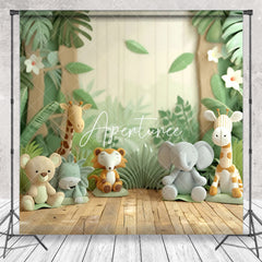 Aperturee - Wooden Floor Safari Animal Doll Photography Backdrop