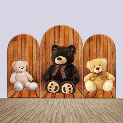 Aperturee - Wooden Floor Teddy Bears Birthday Arch Backdrop Kit