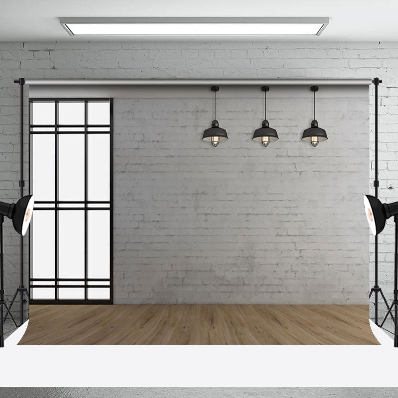 Aperturee - Wooden Floor White Brick Wall Window Modern Backdrop