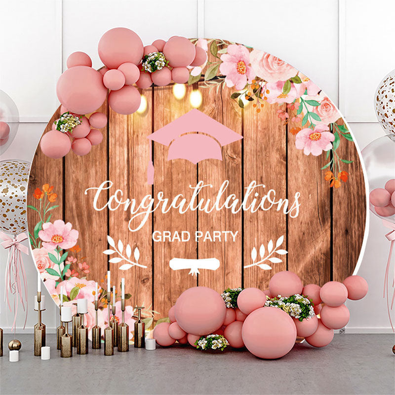 Aperturee Wooden Floral Round Congrats Grad Party Backdrop