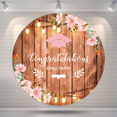 Aperturee Wooden Floral Round Congrats Grad Party Backdrop