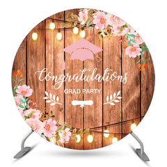 Aperturee Wooden Floral Round Congrats Grad Party Backdrop