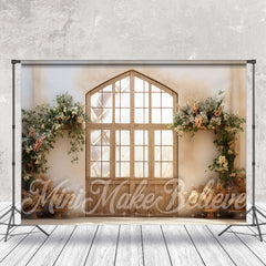 Aperturee - Wooden Frame Door Flowers Photo Retro Wall Backdrop