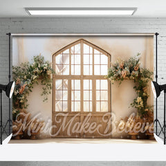 Aperturee - Wooden Frame Door Flowers Photo Retro Wall Backdrop