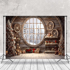 Aperturee - Wooden House Gifts Window Scenery Christmas Backdrop