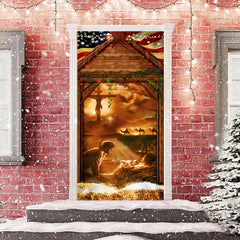 Aperturee - Wooden House Human Baby Holy Christmas Door Cover