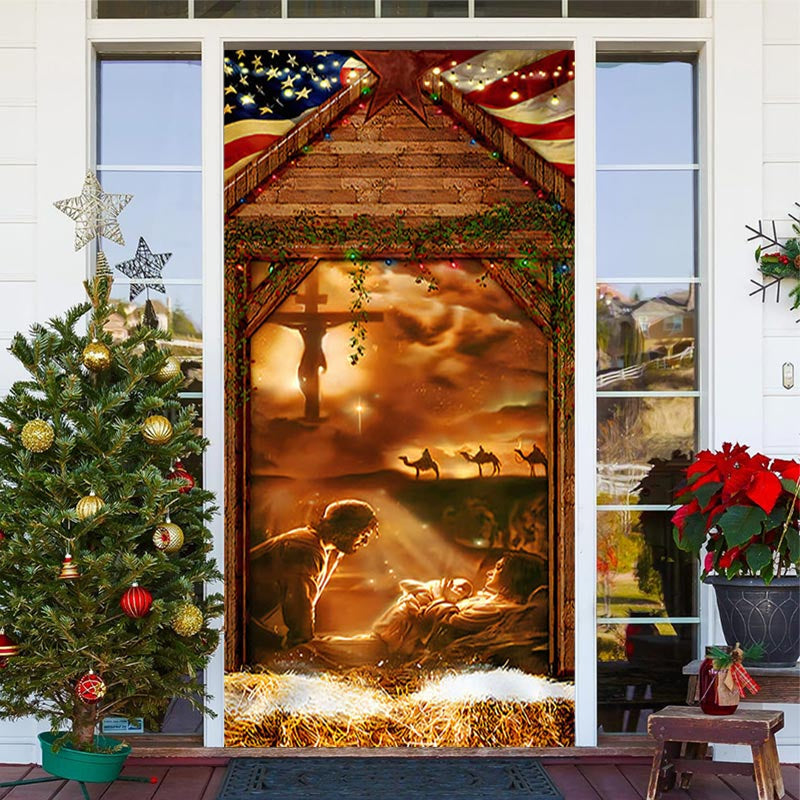 Aperturee - Wooden House Human Baby Holy Christmas Door Cover