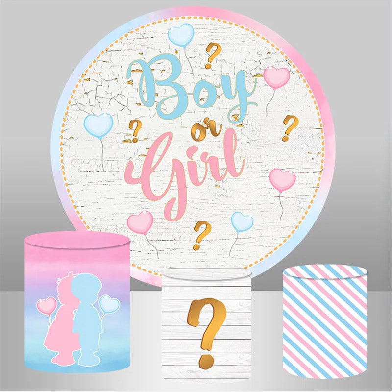 Aperturee Wooden Pink Blue Round Gender Reveal Backdrop Kit