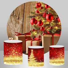 Aperturee Wooden Red And Glitter Circle Christmas Theme Backdrop