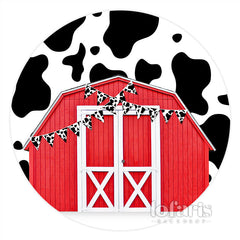 Aperturee Wooden Red House Cow Pattern Round Birthday Backdrop