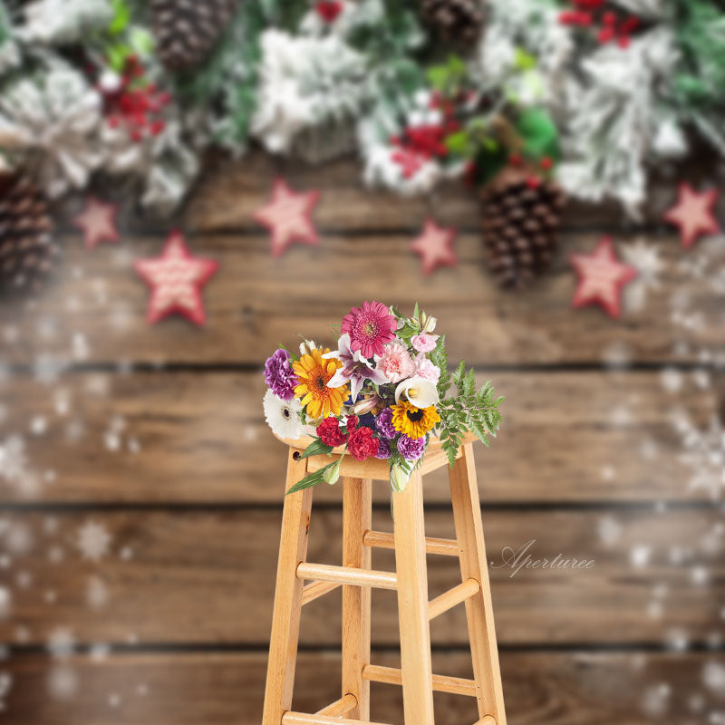 Aperturee - Wooden Star Snowflake Christmas Photo Sweep Backdrop