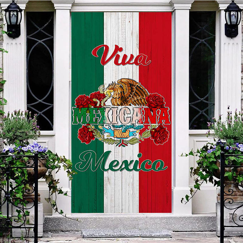 Aperturee - Wooden Stripe Eagle Viva Mexican Birthday Door Cover