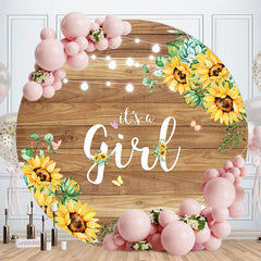 Aperturee - Wooden Sunflower Its A Girl Baby Shower Backdrop