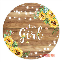 Aperturee - Wooden Sunflower Its A Girl Baby Shower Backdrop