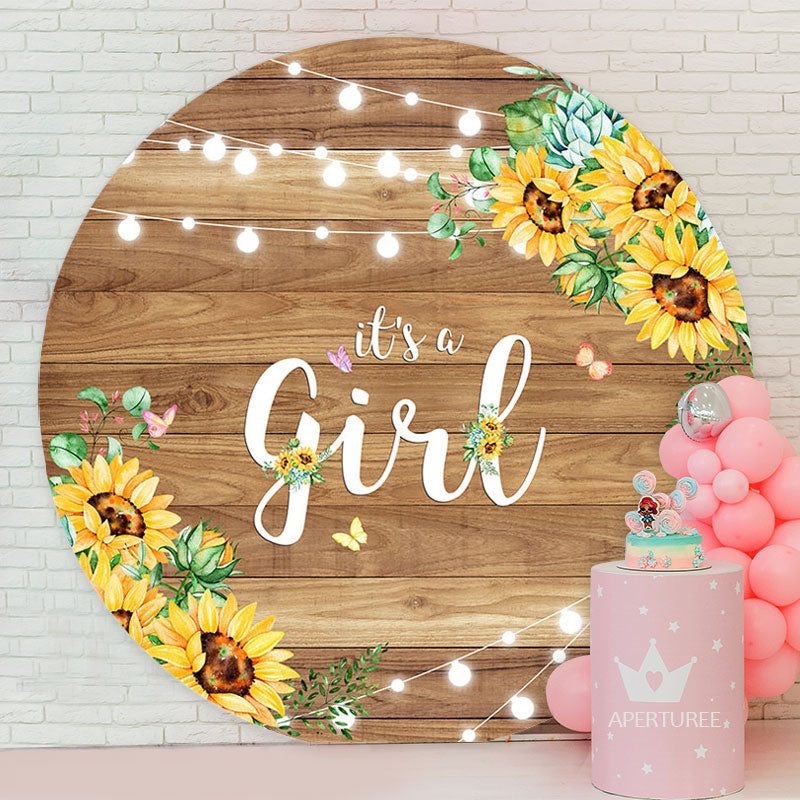 Aperturee - Wooden Sunflower Its A Girl Baby Shower Backdrop