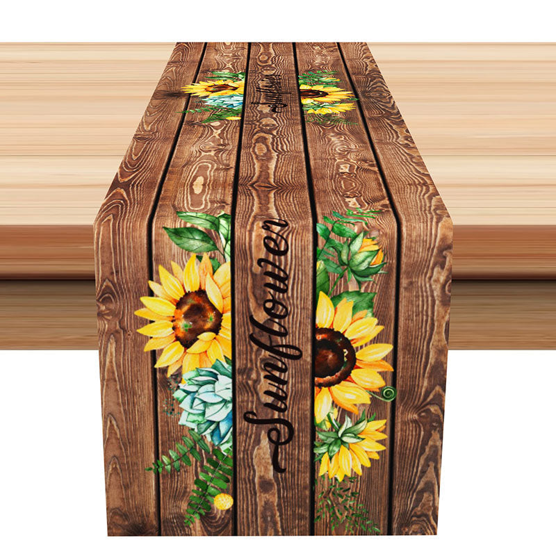 Aperturee - Wooden Textured Sunflowers Table Runner For Summer