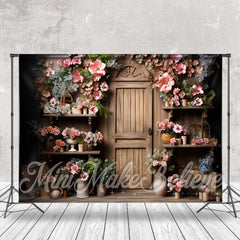 Aperturee - Wooden Vintage Door Shelf Clay Pot Flower Backdrop