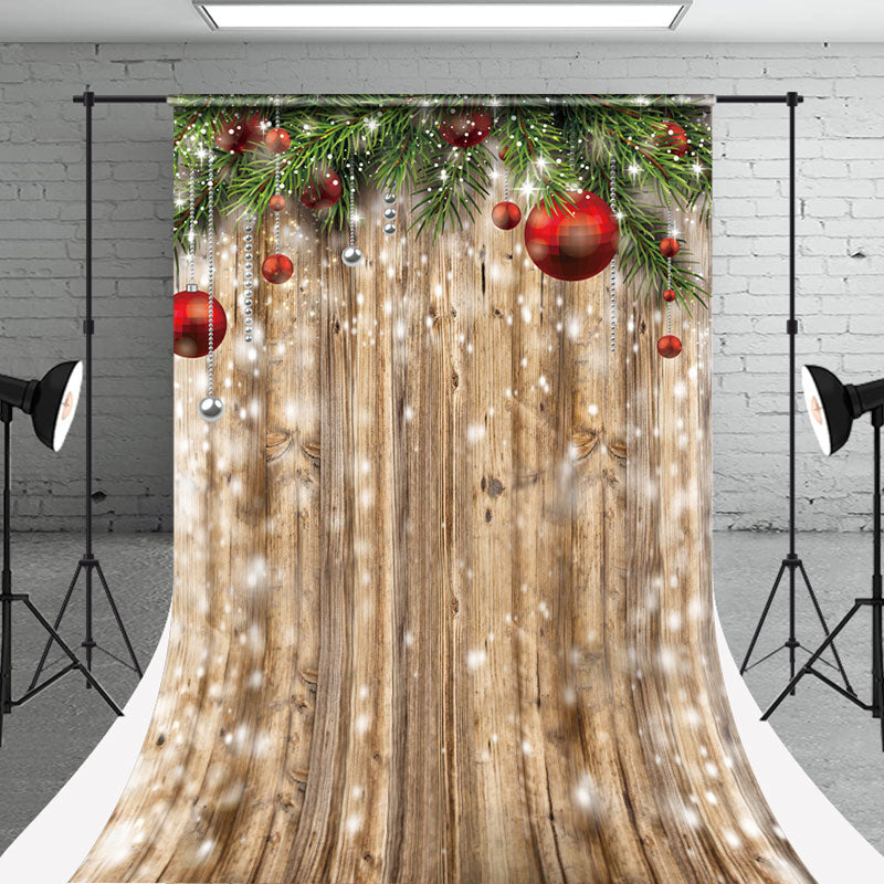 Aperturee - Wooden Wall Ball Snow Christmas Photo Sweep Backdrop