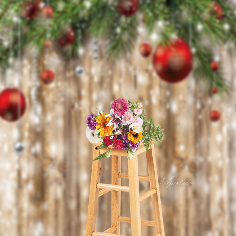 Aperturee - Wooden Wall Ball Snow Christmas Photo Sweep Backdrop