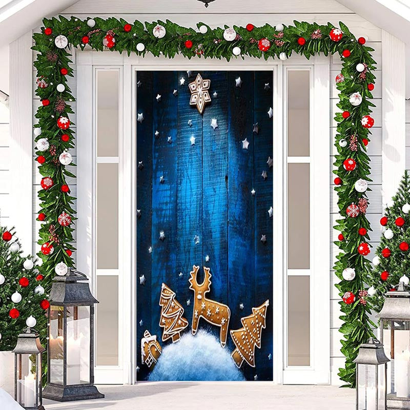 Aperturee - Wooden Wall Blue Christmas Tree Elk Star Door Cover