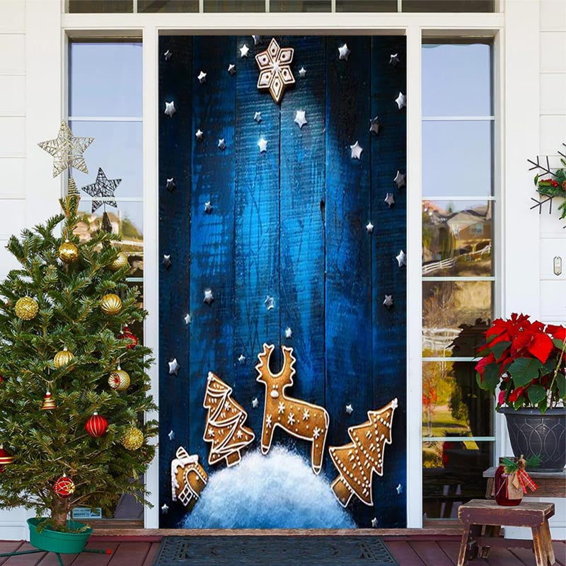 Aperturee - Wooden Wall Blue Christmas Tree Elk Star Door Cover