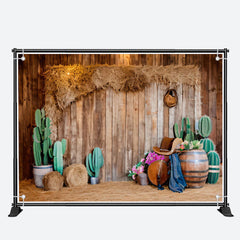 Aperturee - Wooden Wall Cactus Hay Western Architecture Backdrop