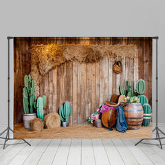 Aperturee - Wooden Wall Cactus Hay Western Architecture Backdrop