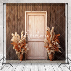 Aperturee - Wooden Wall Door Boho Floral Photography Backdrop