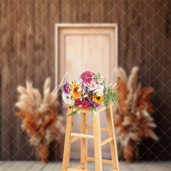 Aperturee - Wooden Wall Door Boho Floral Photography Backdrop