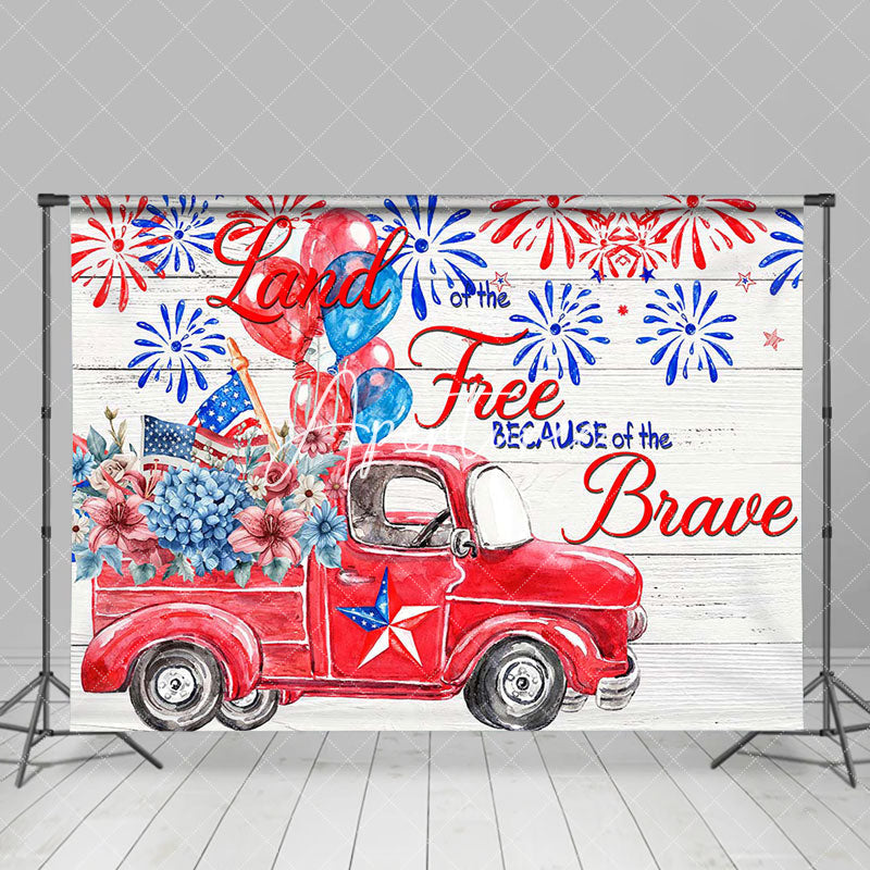 Aperturee - Wooden Wall Red Car Floral Usa Flag Balloon Backdrop