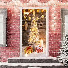 Aperturee - Wooden Wall Sparkle Light Tree Christmas Door Cover