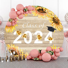 Aperturee - Wooden Wall Sunflowers Round Graduation Backdrop