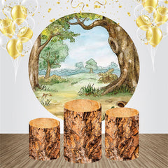 Aperturee - Wooden Wild Forest Round Birthday Party Bakcrop Kit