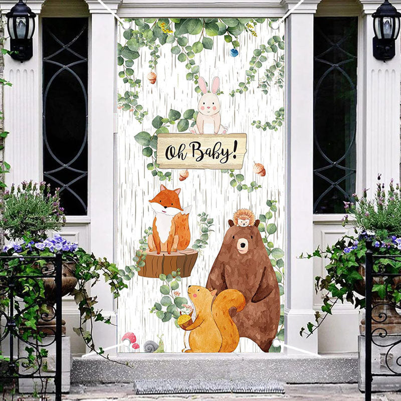 Aperturee - Woodland Wild Green Leaves Baby Shower Door Cover