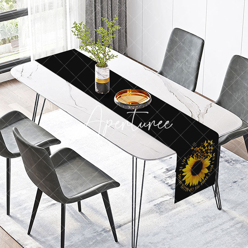 Aperturee - Words Black Yellow Sunflower Butterfly Table Runner