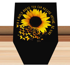 Aperturee - Words Black Yellow Sunflower Butterfly Table Runner