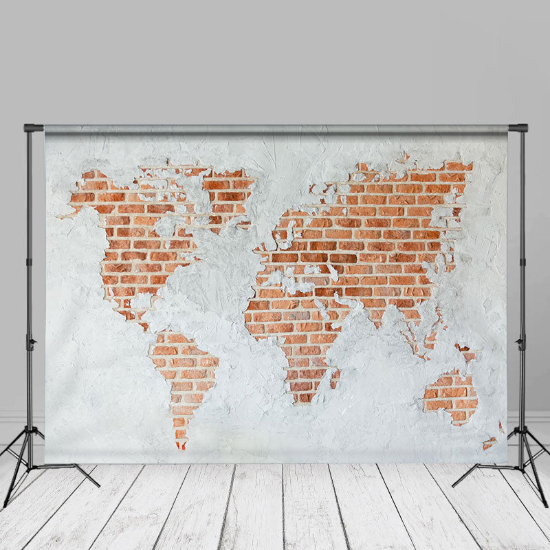 Aperturee - World Map White Red Brick Wall Photoshoot Backdrop