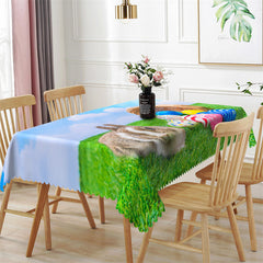 Aperturee - Woven Frame Bunny Colorful Eggs Easter Tablecloth