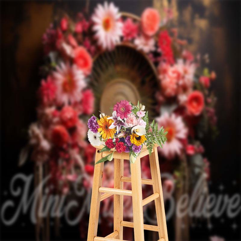 Aperturee - Woven Pink And Red Floral Wreath Backdrop For Photo