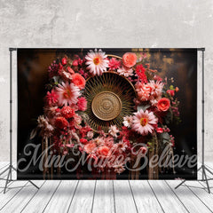 Aperturee - Woven Pink And Red Floral Wreath Backdrop For Photo