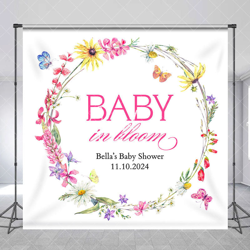 Aperturee - Wreath Baby In Bloom Custom Gender Reveal Backdrop