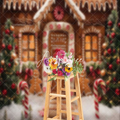 Aperturee - Xmas Tree Gingerbread House Christmas Photo Backdrop