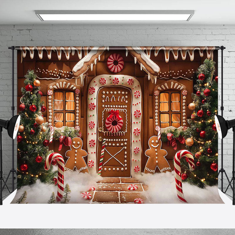 Aperturee - Xmas Tree Gingerbread House Christmas Photo Backdrop