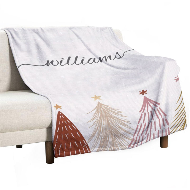 Aperturee - Xmas Tree Painting Beige Custom Christmas Blanket