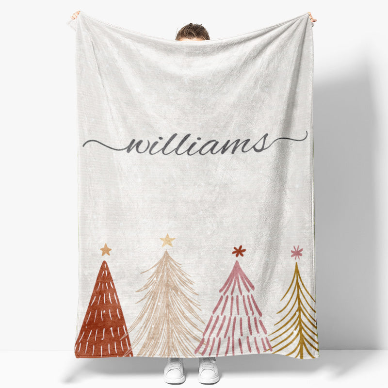 Aperturee - Xmas Tree Painting Beige Custom Christmas Blanket