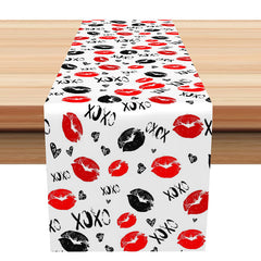 Aperturee - Xoxo Black Red Lip Shape Valentines Day Table Runner