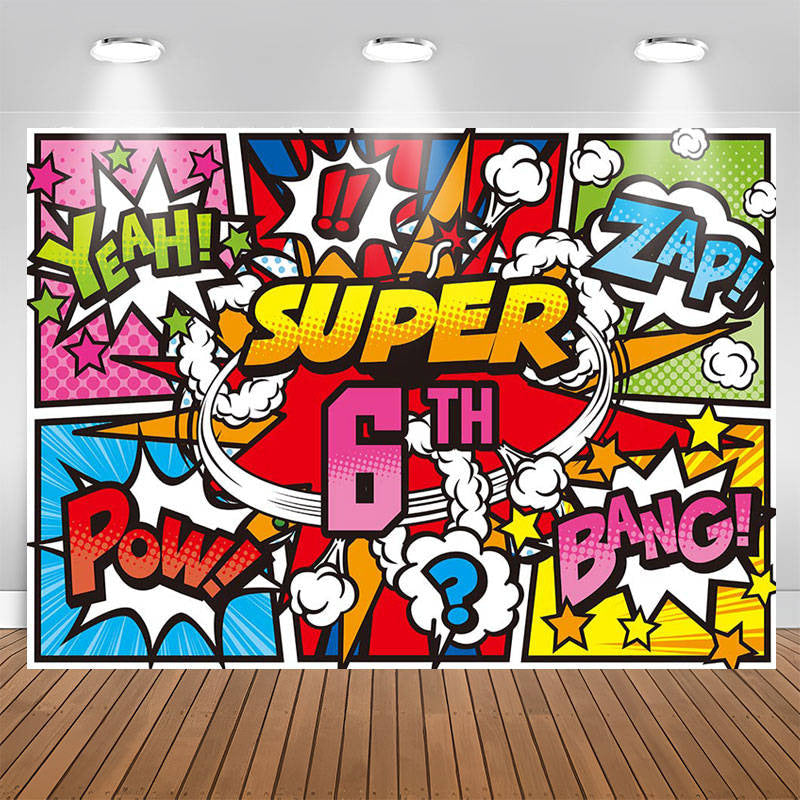 Aperturee - Yeah Zap Pow Caricature Super 6th Birthday Backdrop