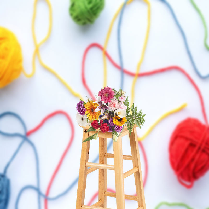 Aperturee - Yello Red Ball Of Yarn Birthday Backdrop For Photo